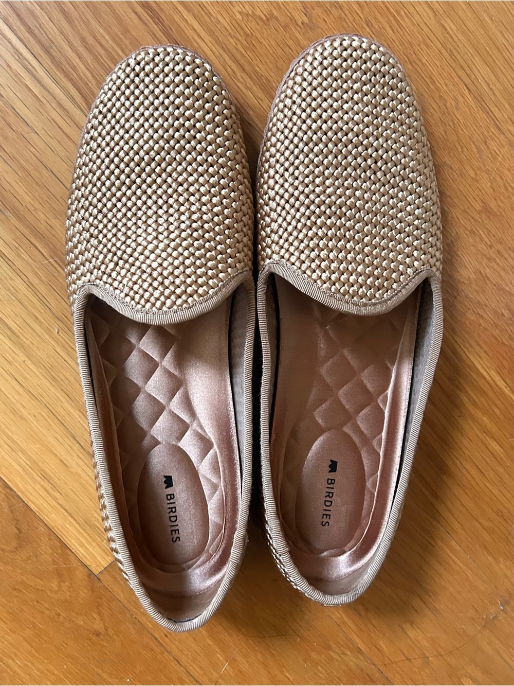 Birdies Metallic Woven Slip-On Flats in Champagne